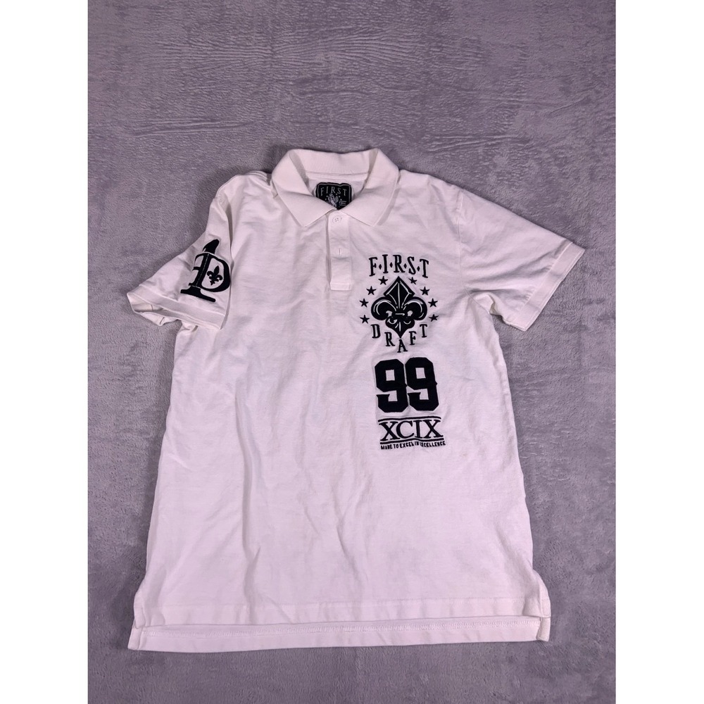 First Draft Fleur-De-Lis Polo 99 Modern Mens L White Short Sleeve